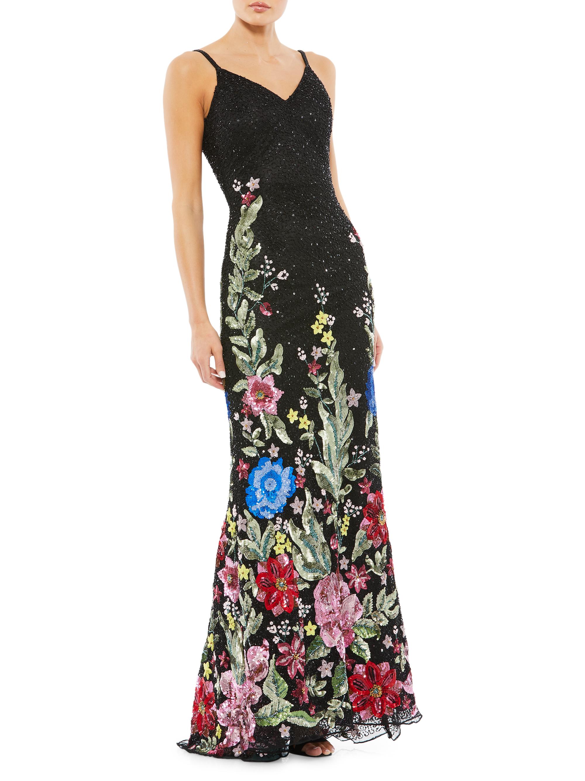 Mac Duggal Women's Beaded Floral Sheath Gown - Black Multi