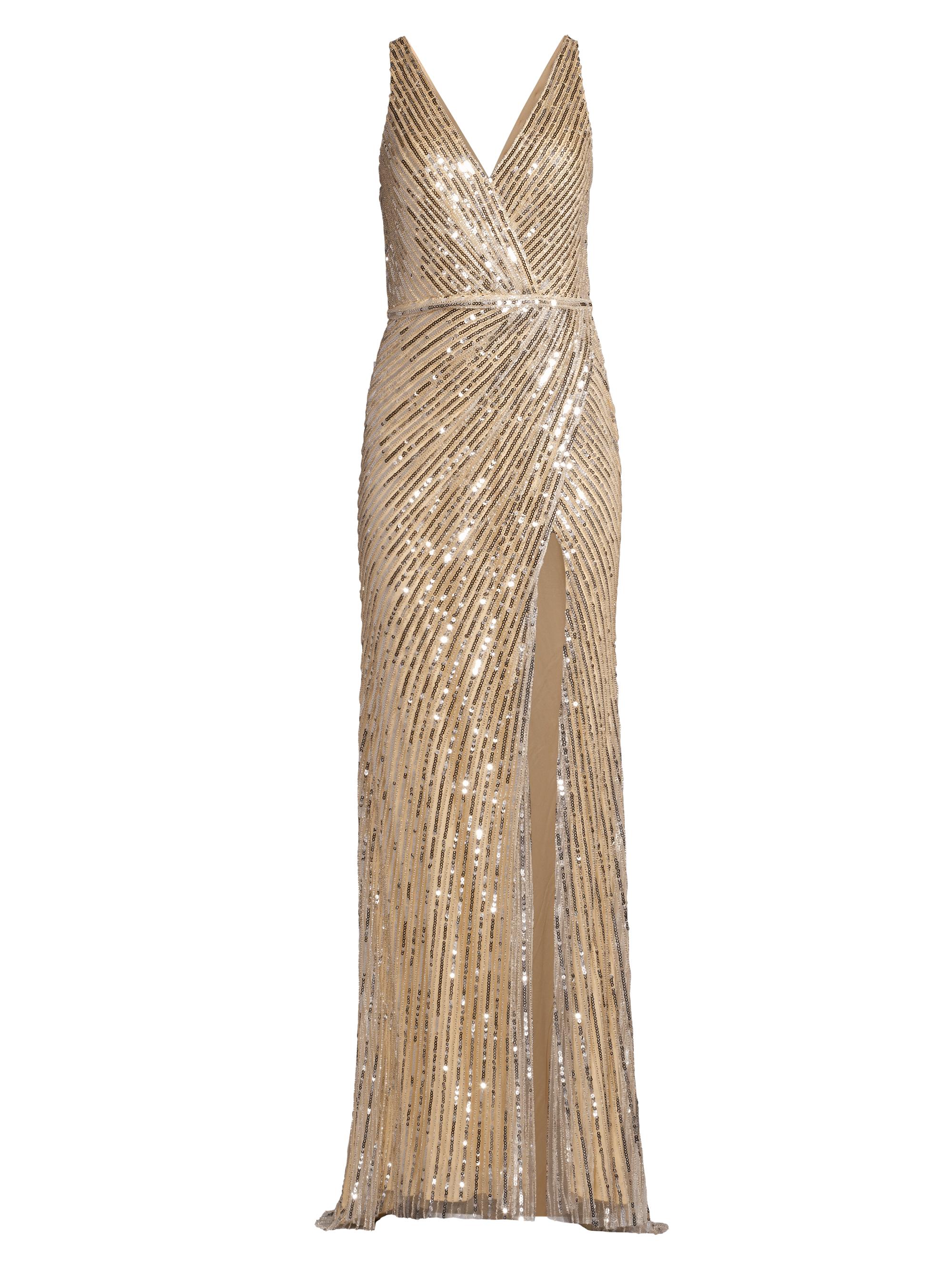Mac Duggal Women's Sequined Wrap Gown - Nude Silver