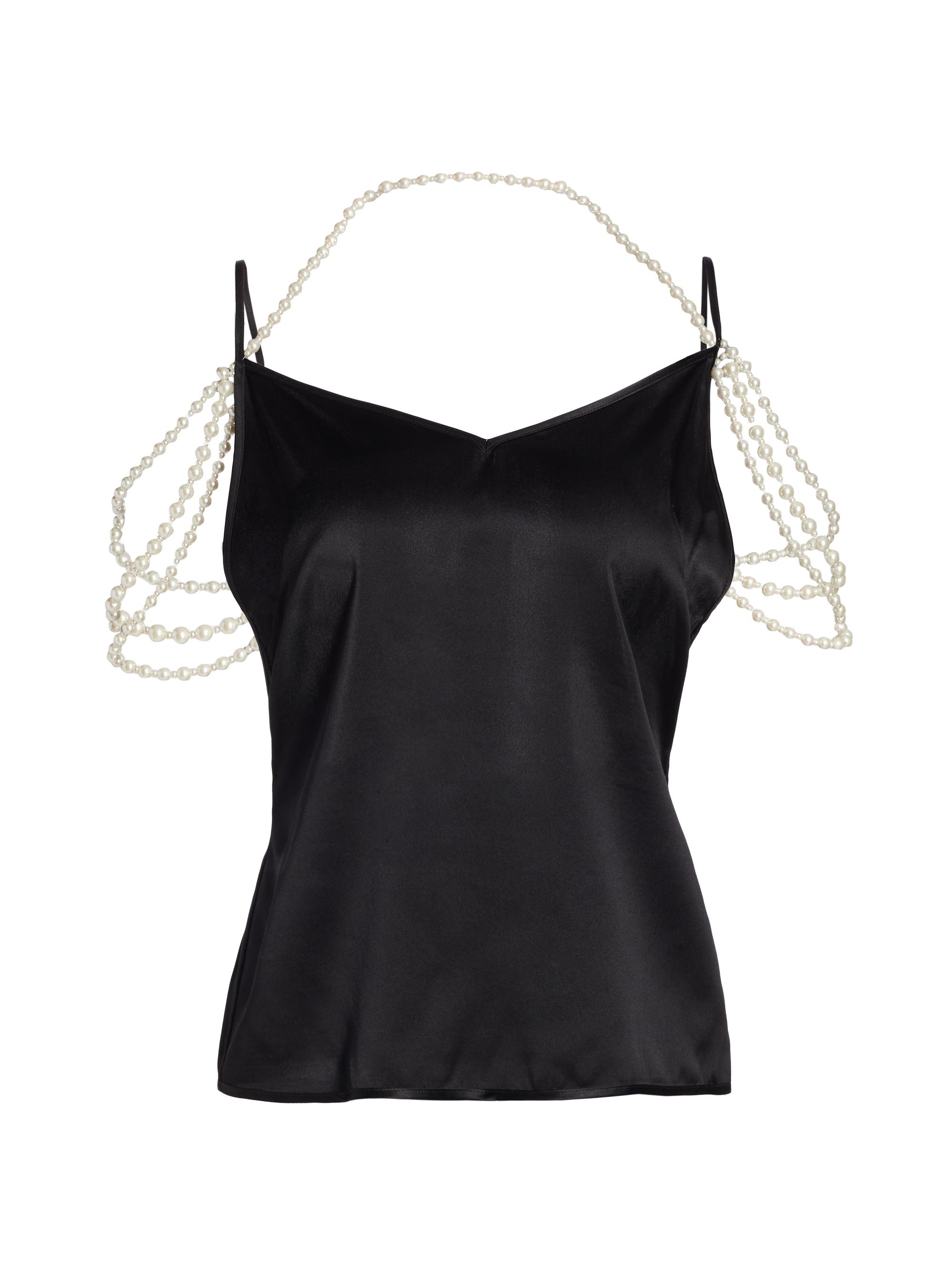 Rosie Assoulin Women's Faux Pearl Silk Tank - Black