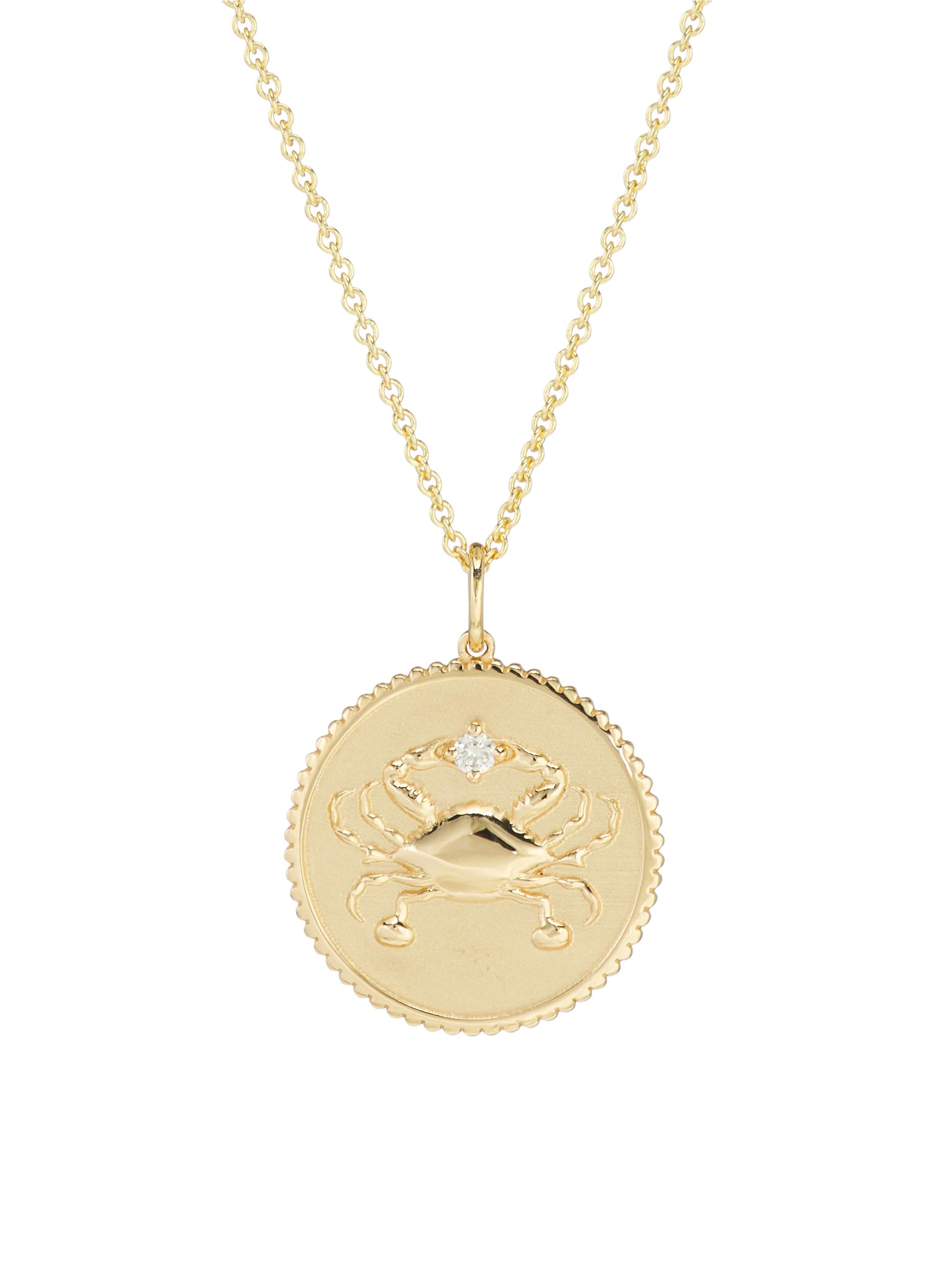 Sydney Evan Women's 14K Yellow Gold & Diamond  Zodiac Medallion Pendant Necklace - Cancer