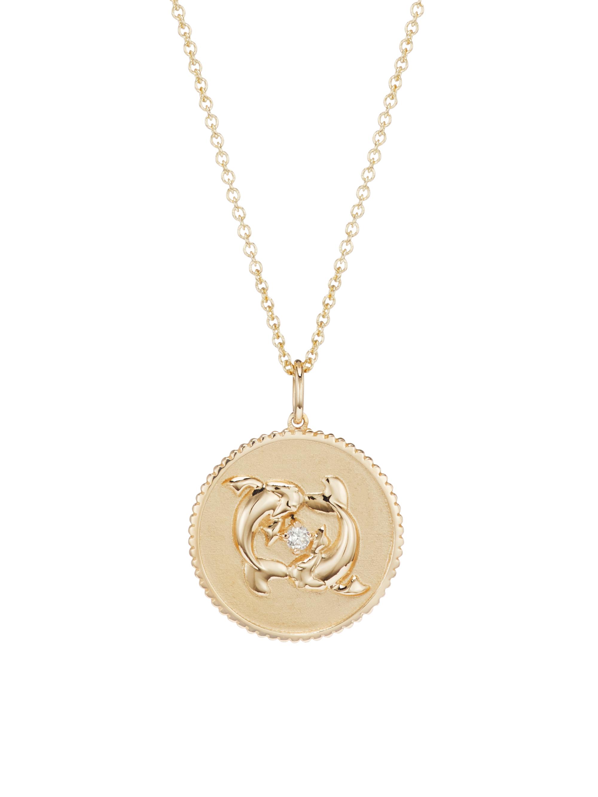 Sydney Evan Women's 14K Yellow Gold & Diamond  Zodiac Medallion Pendant Necklace - Pisces