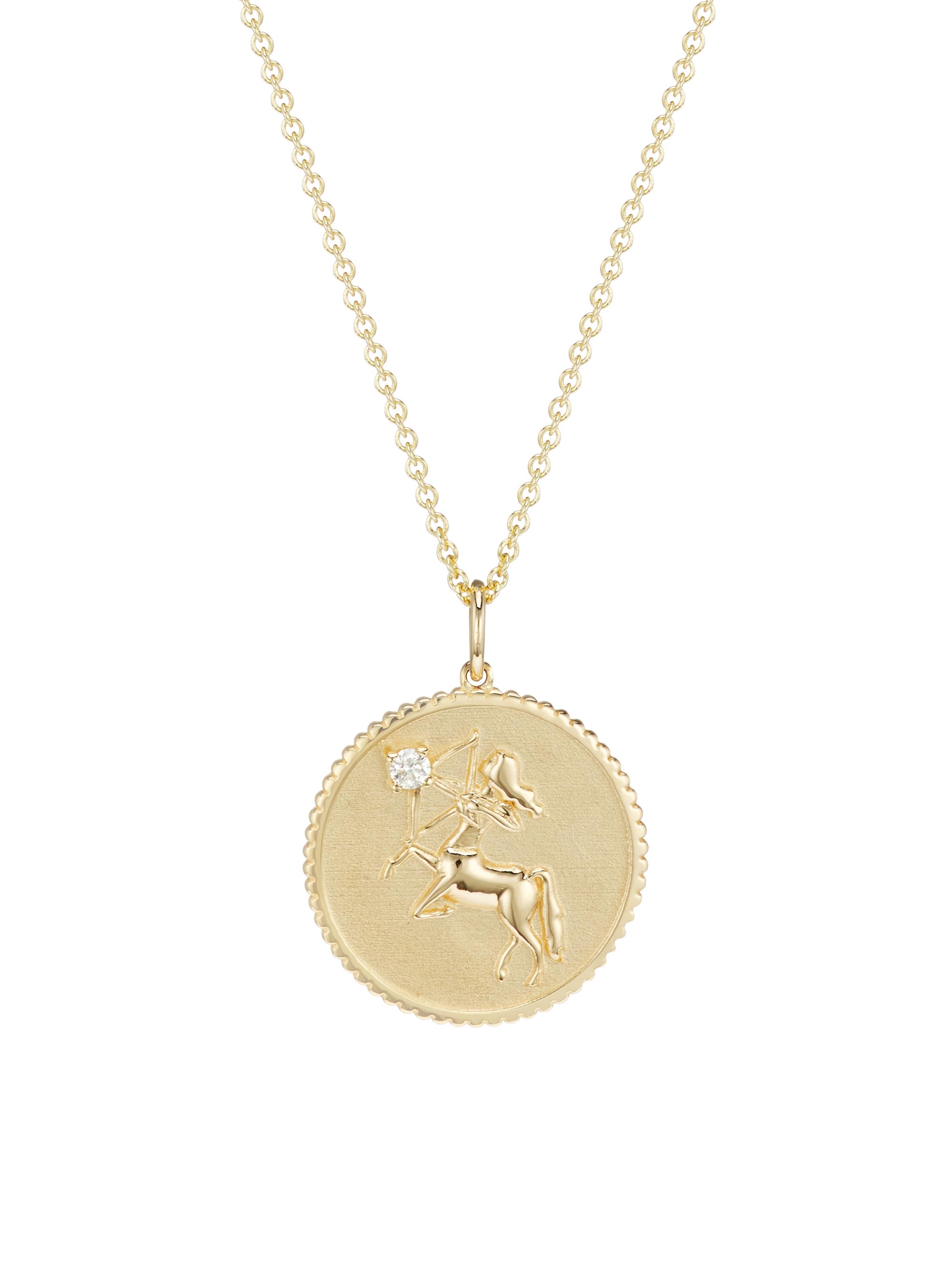Sydney Evan Women's 14K Yellow Gold & Diamond  Zodiac Medallion Pendant Necklace - Sagittarius