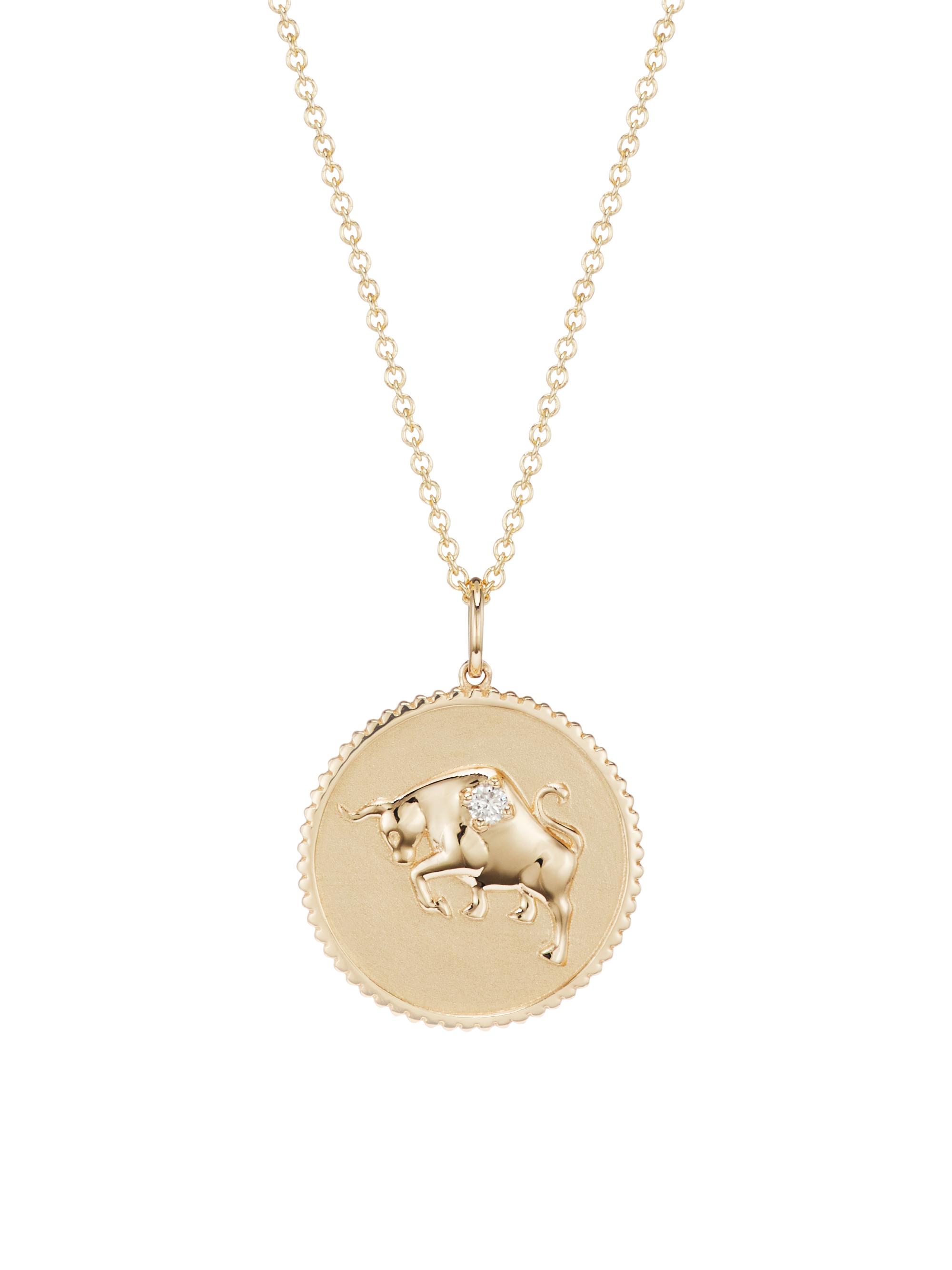 Sydney Evan Women's 14K Yellow Gold & Diamond  Zodiac Medallion Pendant Necklace - Taurus