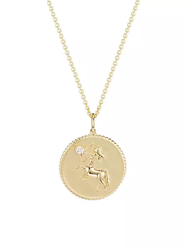14K Yellow Gold & Diamond Large Sagittarius Medallion Pendant Necklace