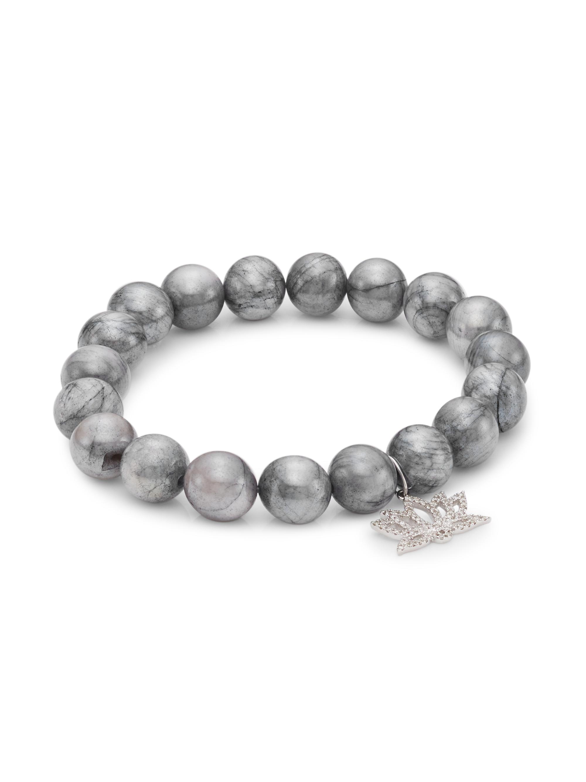 Sydney Evan Women's 14K Yellow Gold & Multi-Stone Lotus Charm Bracelet - Grey