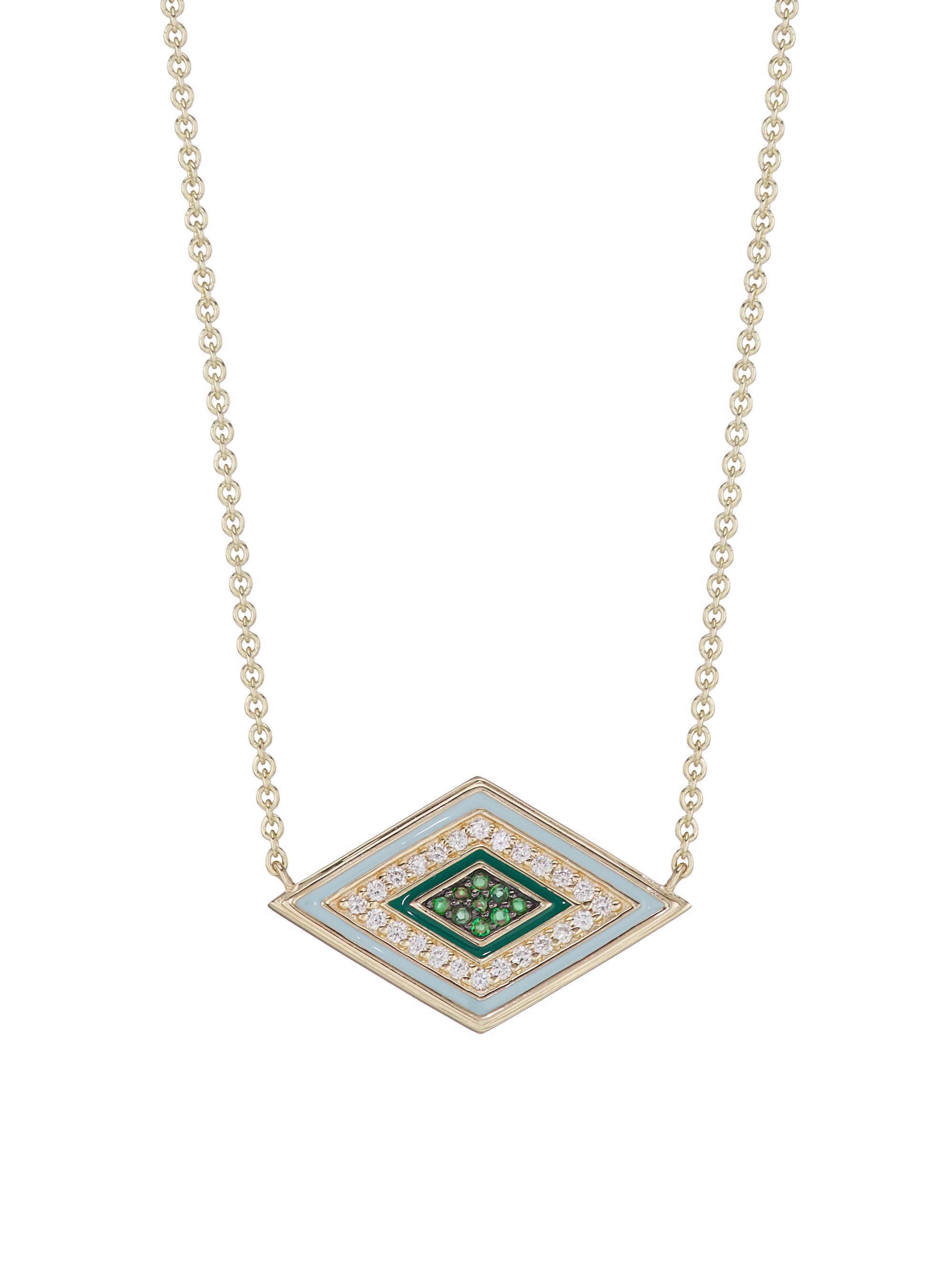 Sydney Evan Women's 14K Yellow Gold, Diamond & Emerald  Groovy Evil Eye Pendant Necklace