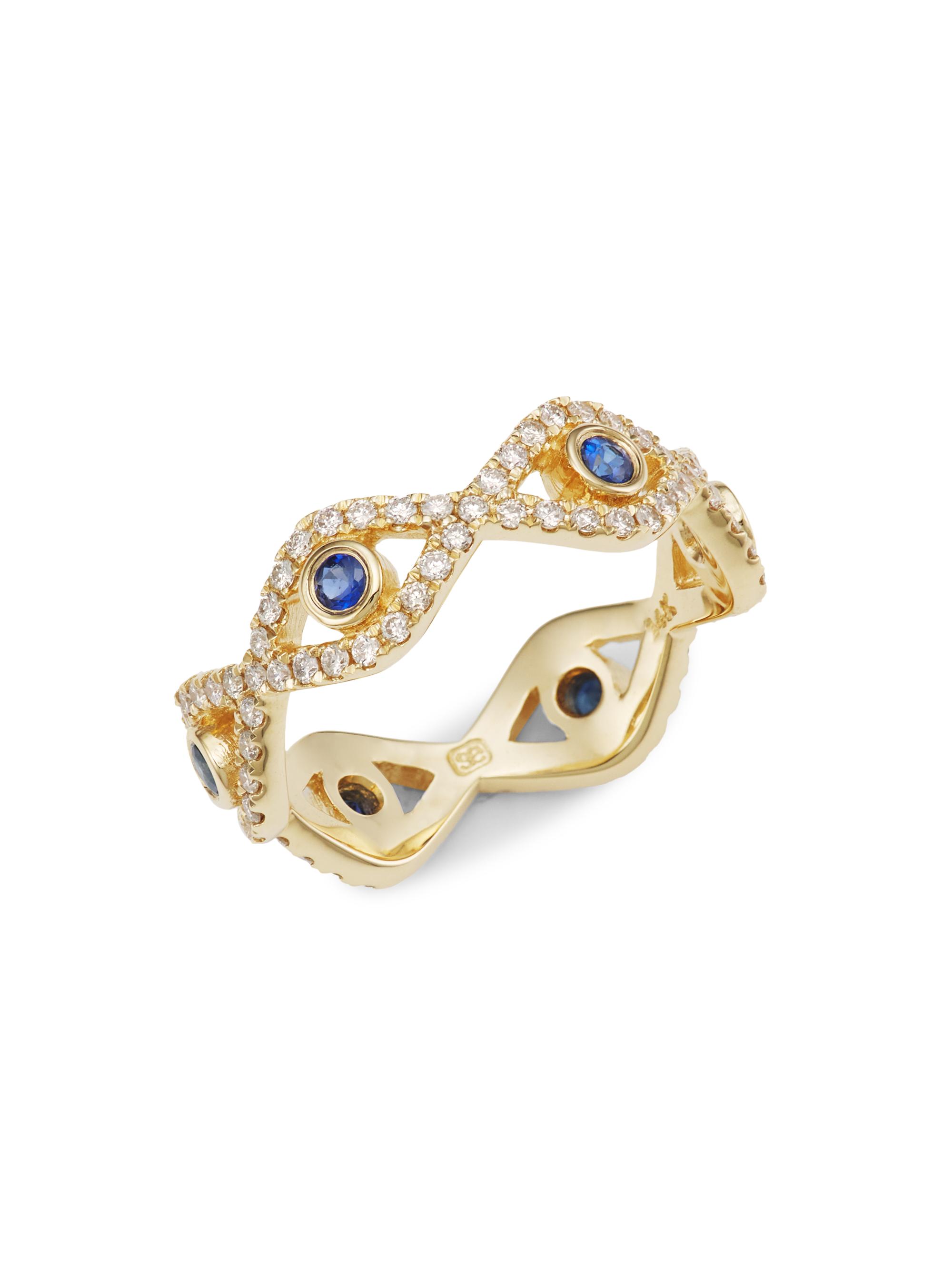 Sydney Evan Women's 14K Yellow Gold, Diamond & Sapphire Evil Eye Ring - Gold