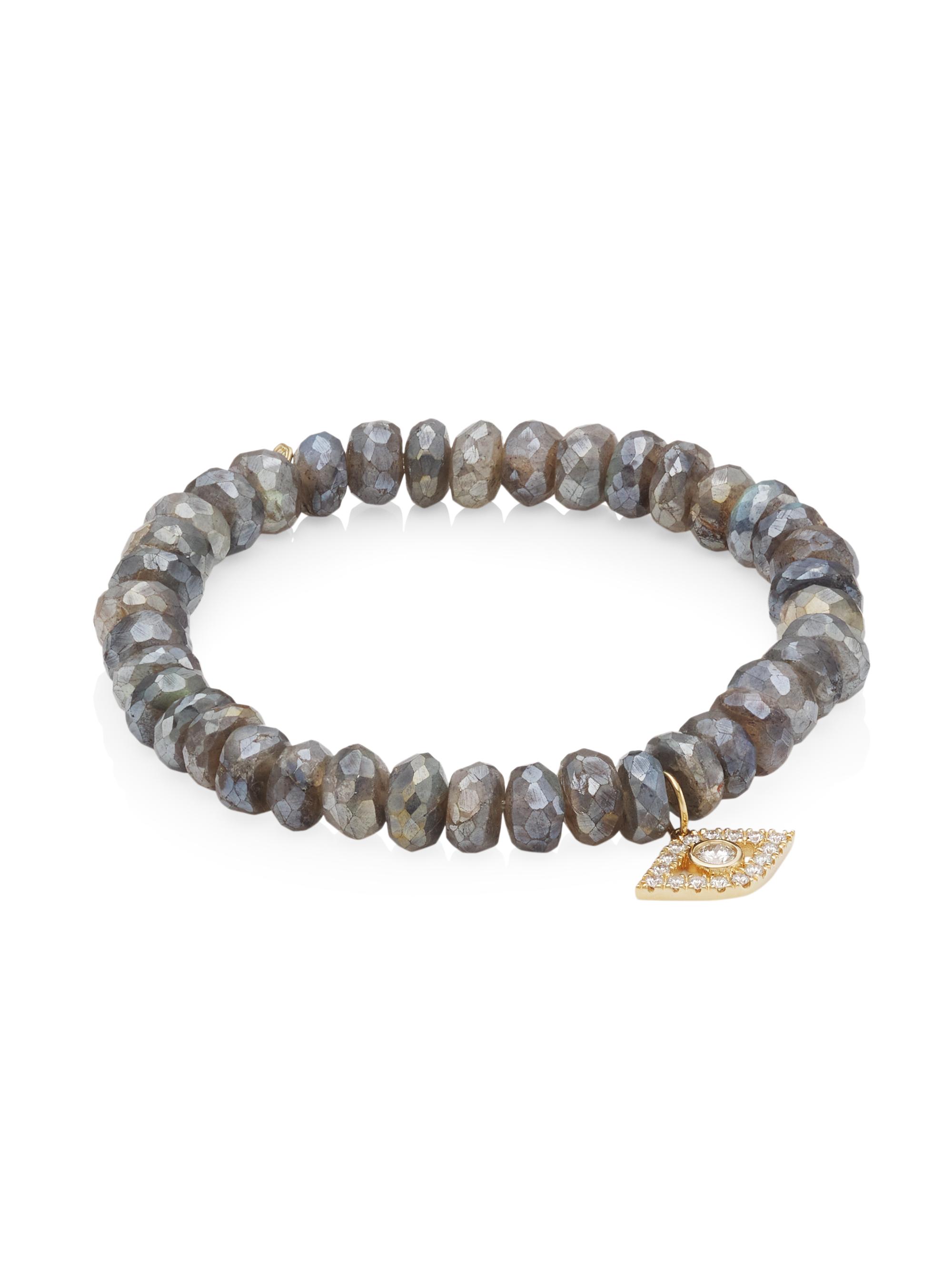 Sydney Evan Women's 14K Yellow Gold, Mystic Labradorite & Diamond Evil Eye Charm Bracelet - Grey