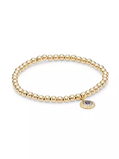 14K Yellow Gold, Diamond & Sapphire Sunflower Charm Bracelet