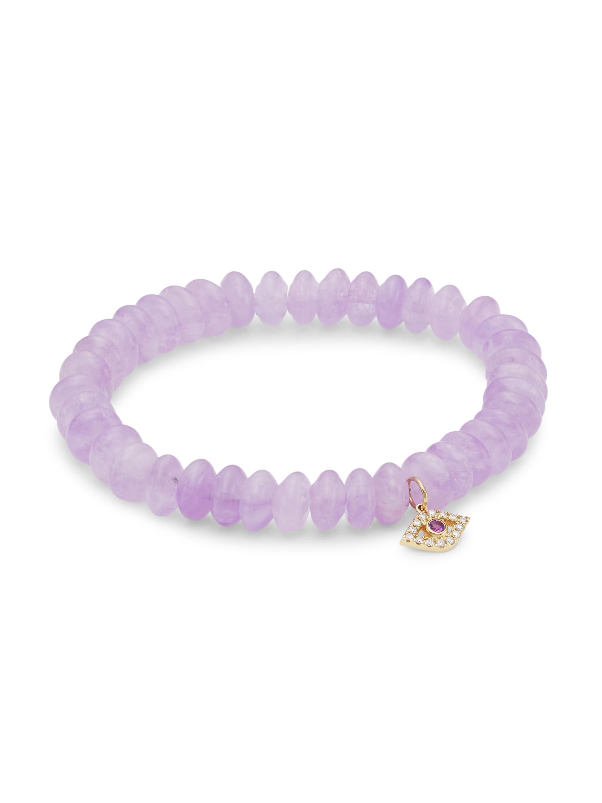 Sydney Evan Women's 14K Yellow Gold & Multi-Stone Evil Eye Charm Bracelet - Purple