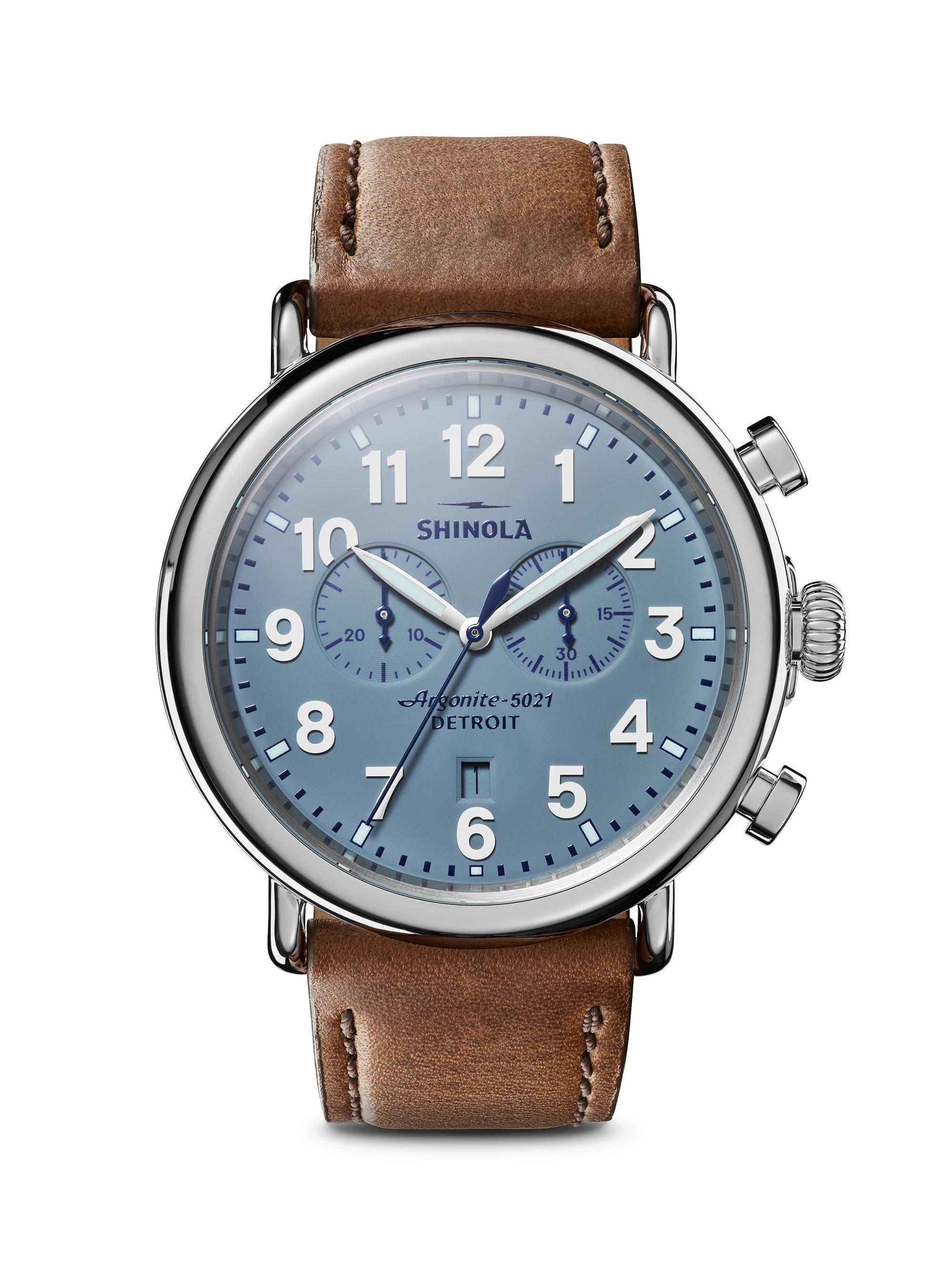 Shinola Men's Runwell 2 Eye Leather Strap Chronograph Watch - Slate Blue