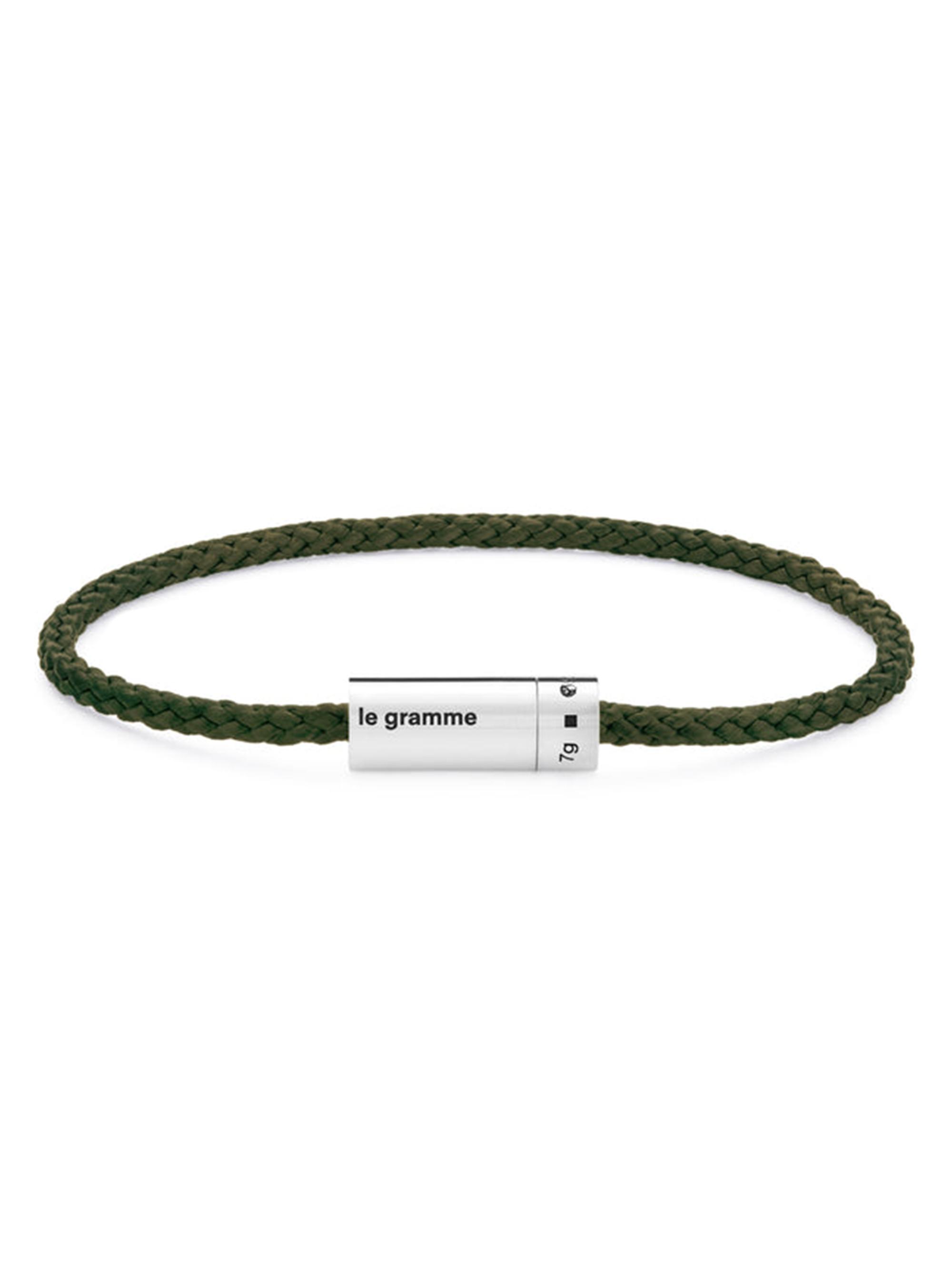 Le Gramme Men's 7G Polished Sterling Silver & Khaki Nato Cable Bracelet - Khaki