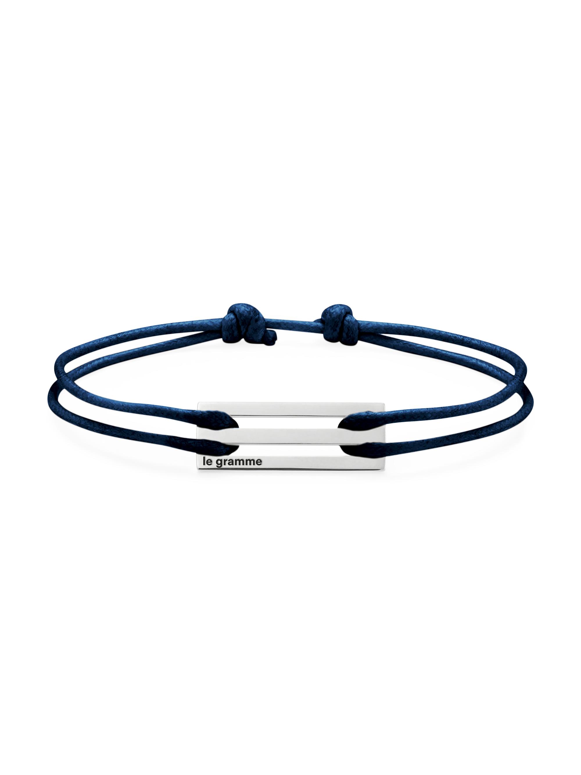 Le Gramme Men's Unisex 2.5g Polished & Brushed Sterling Silver Navy Cord Bracelet - Navy