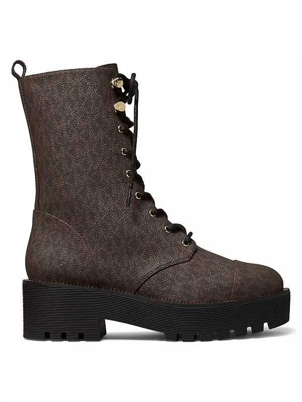 BROWN MONOGRAM CHUNKY SOLE COMBAT BOOT