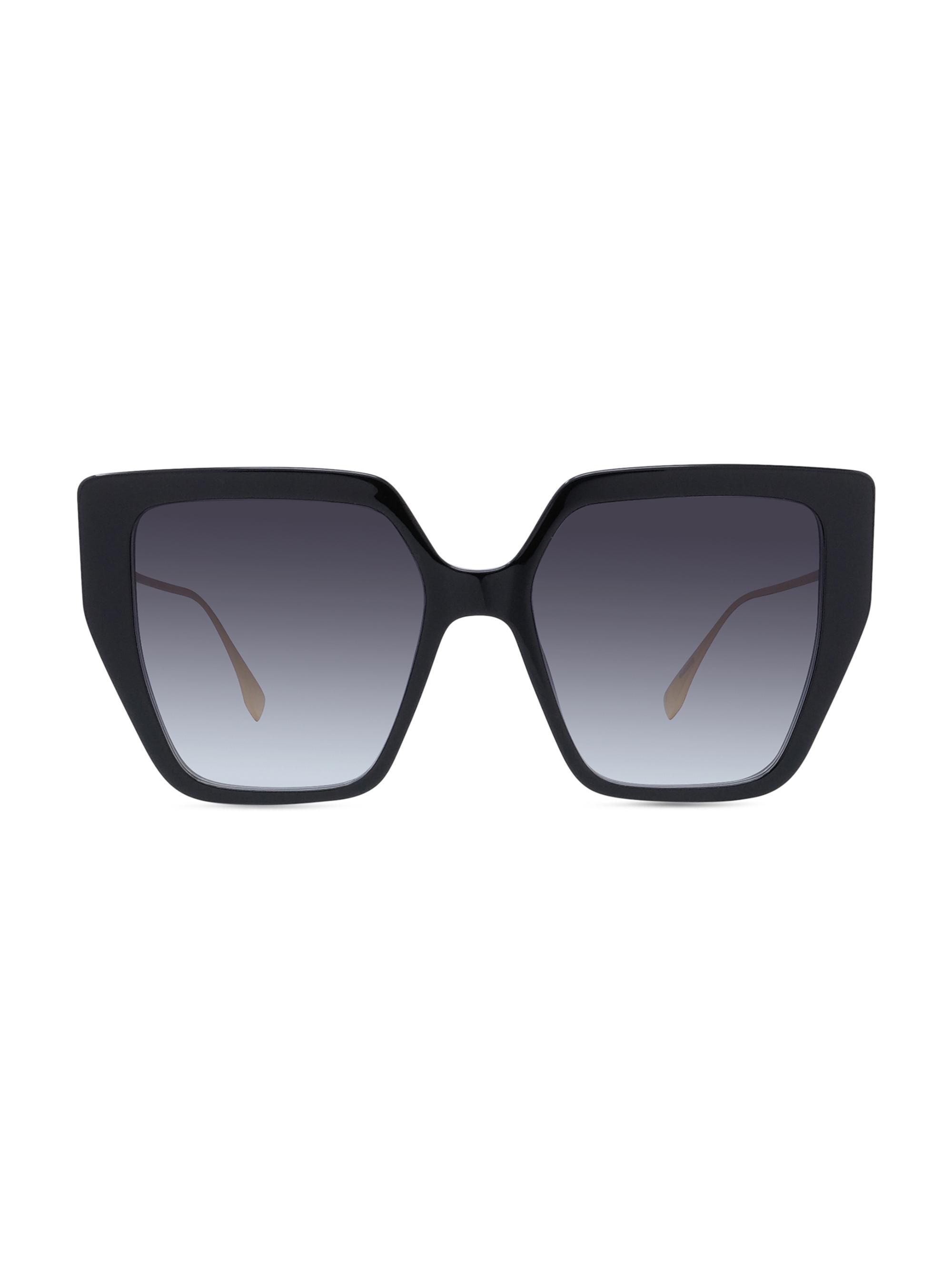 Fendi Women's 55MM Logo Butterfly Sunglasses - Shiny Black Gradient Smoke