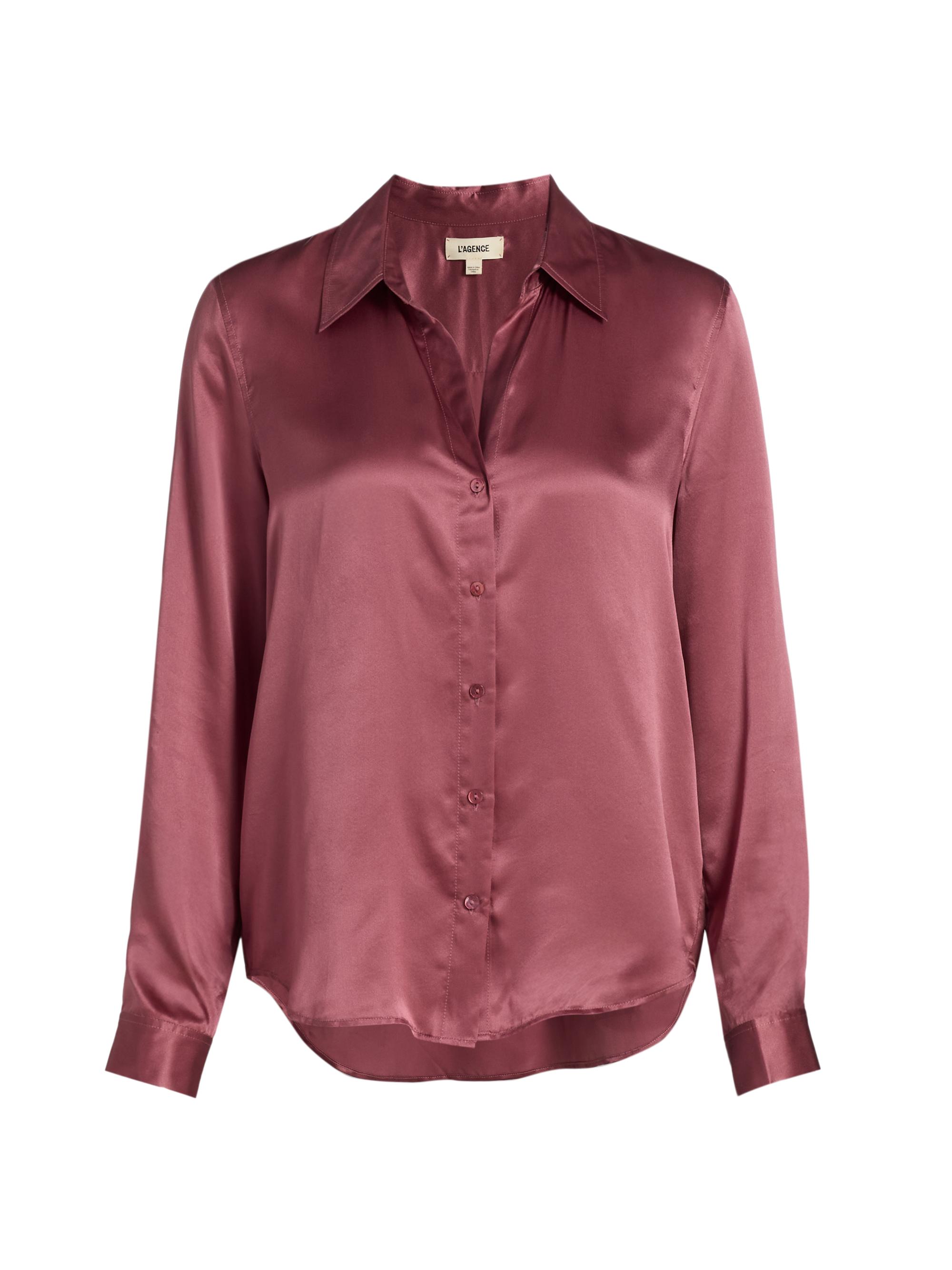 L'AGENCE Women's Tyler Silk Satin Blouse - Dark Mauve