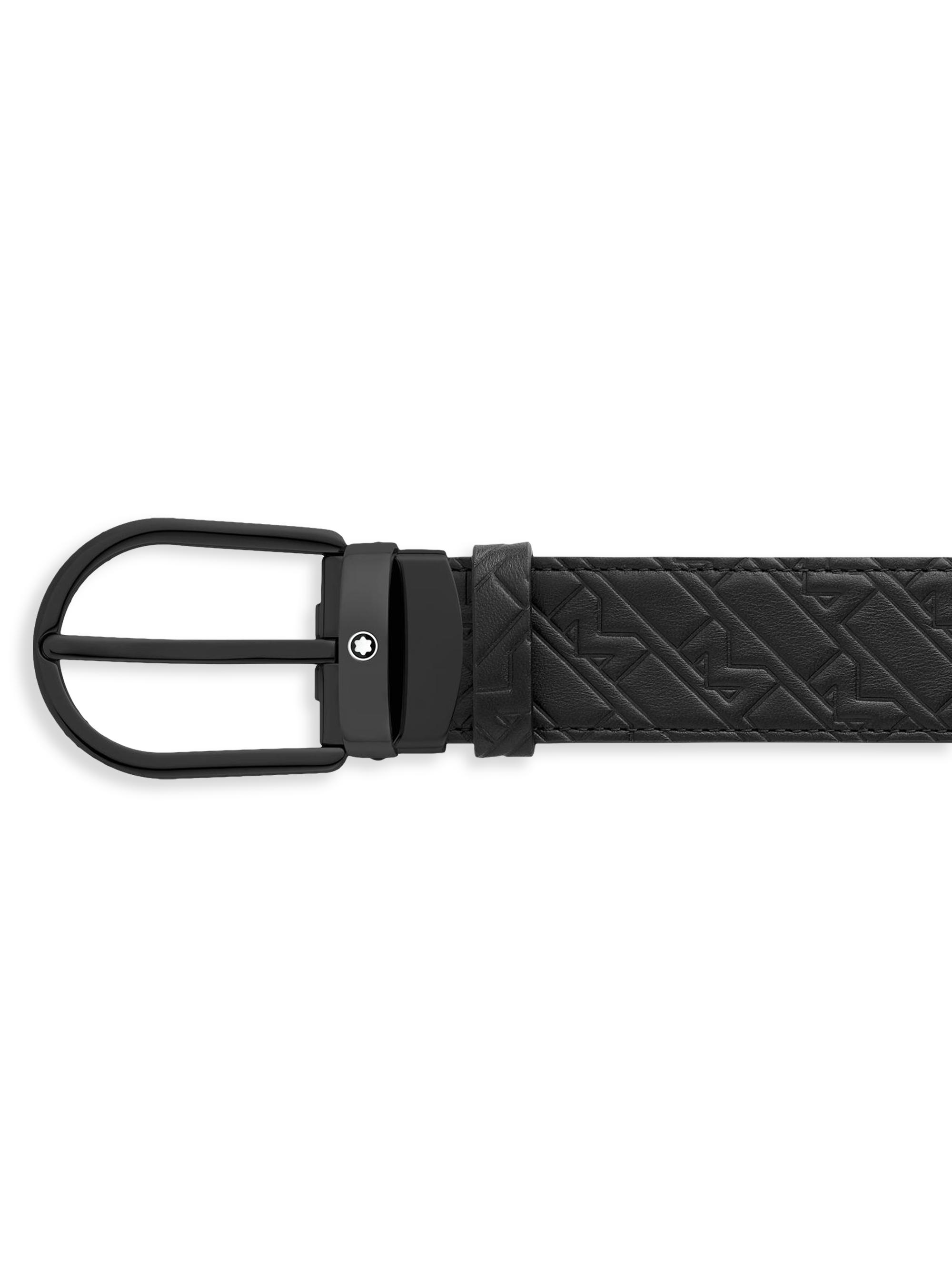Montblanc Men's Horseshoe Monogram Leather Belt - Black