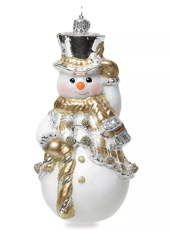 Berry & Thread Gold & Silver Tartan Snowman Ornament