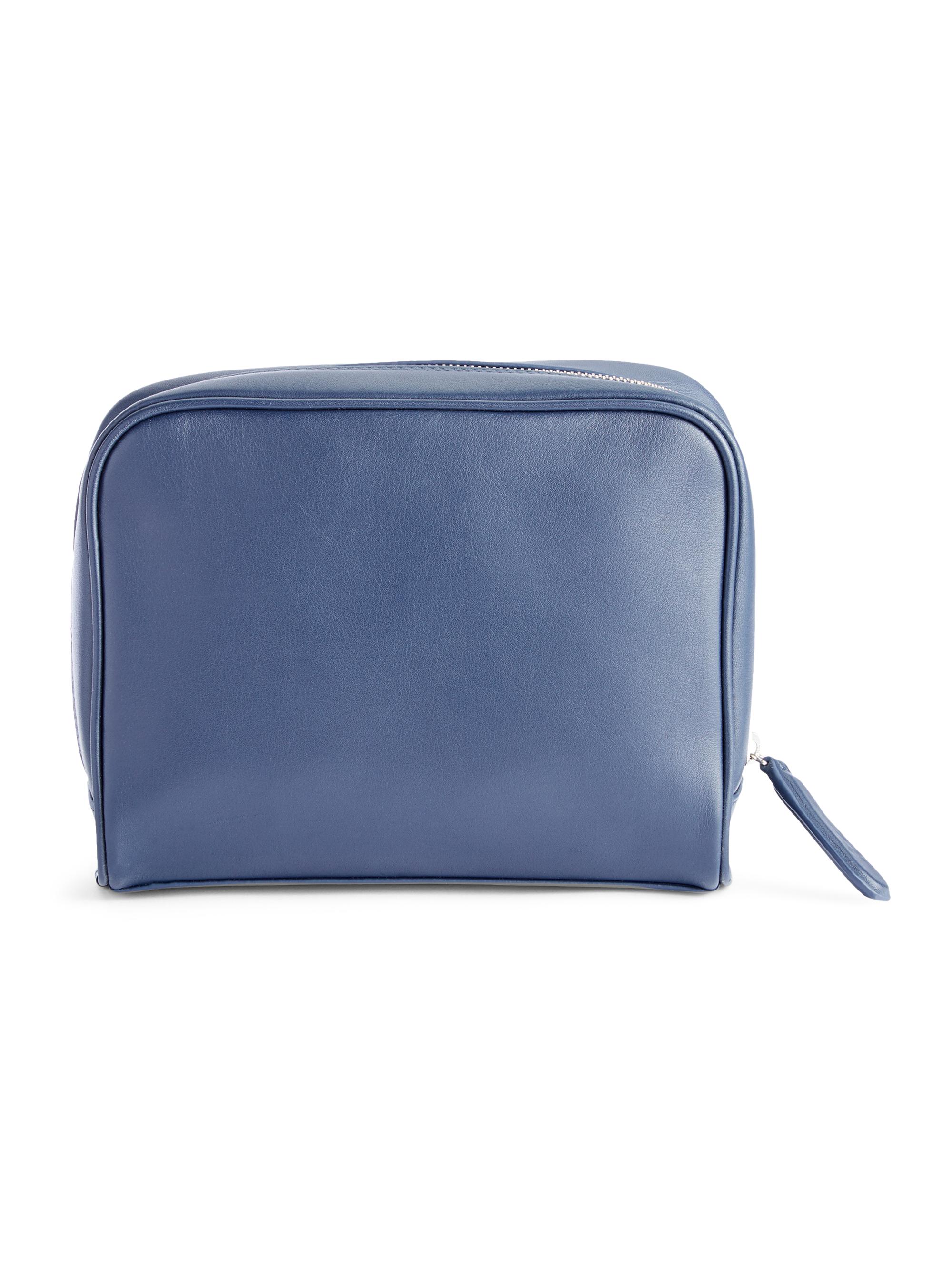 Royce New York Leather Toiletry Bag - Navy Blue