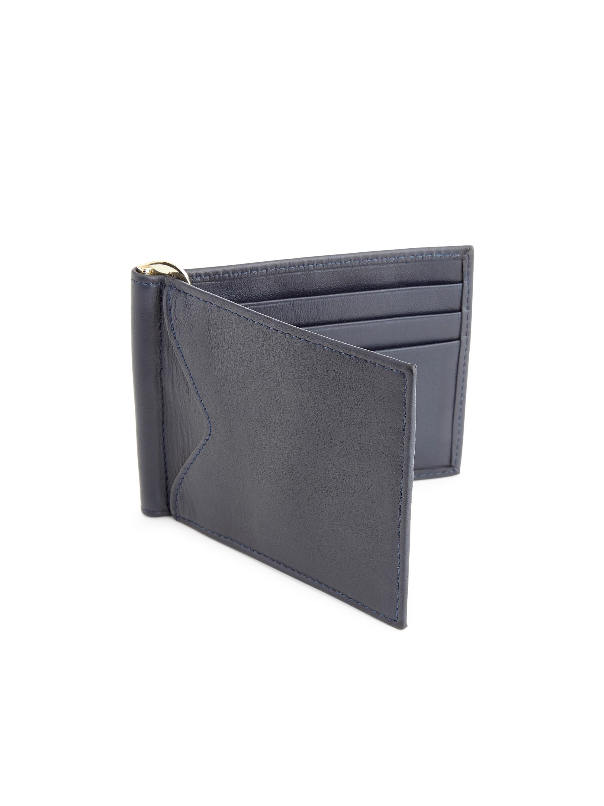 Royce New York Men's RFID-Blocking Leather Money Clip Wallet - Navy Blue