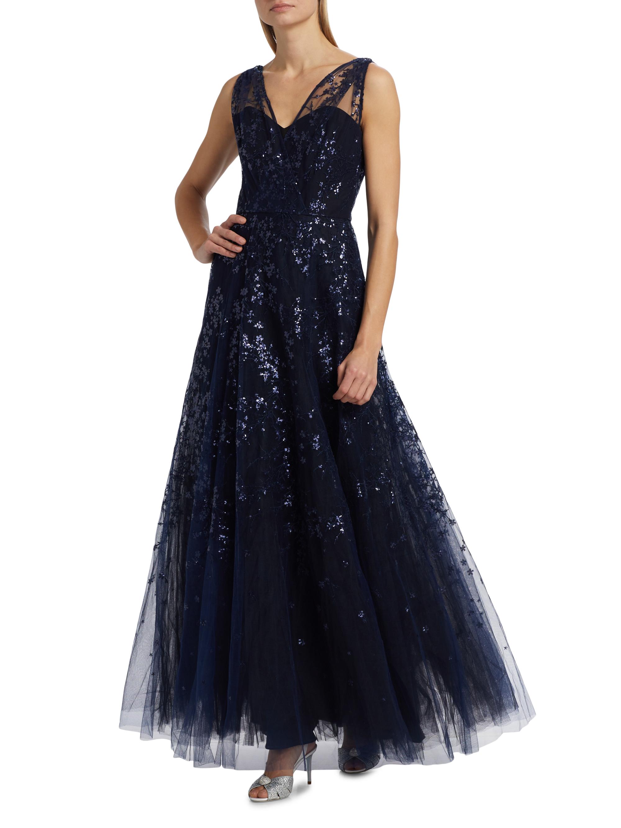 Amsale Women's Sequined Tulle Gown - Navy - Size 2