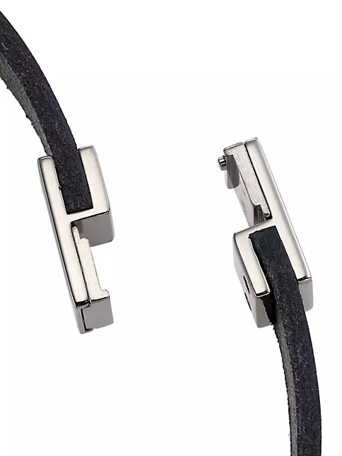 Yves Saint Laurent YSL Double Wrap Leather Bracelet (Silver) - Small