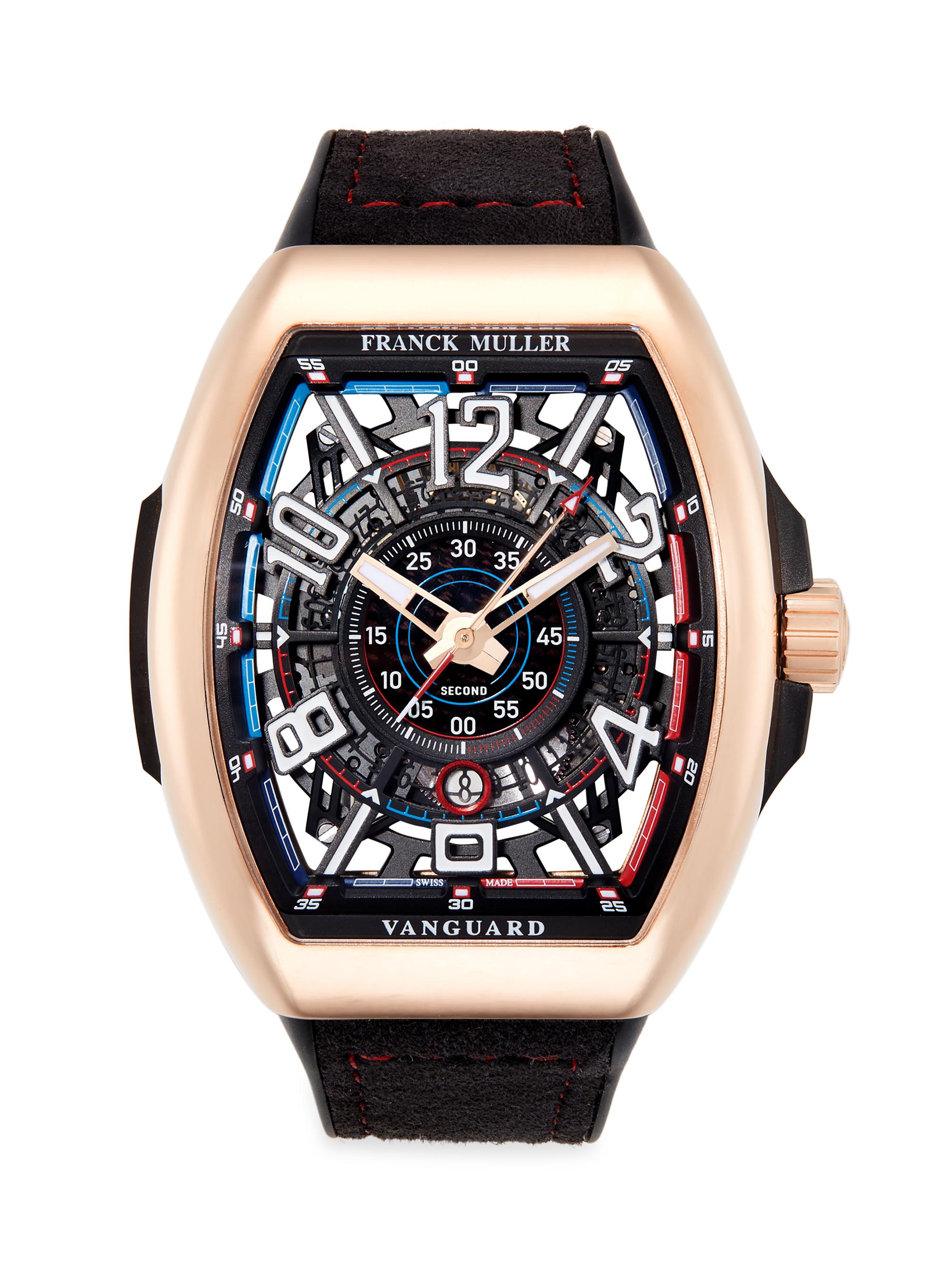 Franck Muller Men's Vanguard 18K Rose Gold, Leather, & Rubber Skeleton Watch