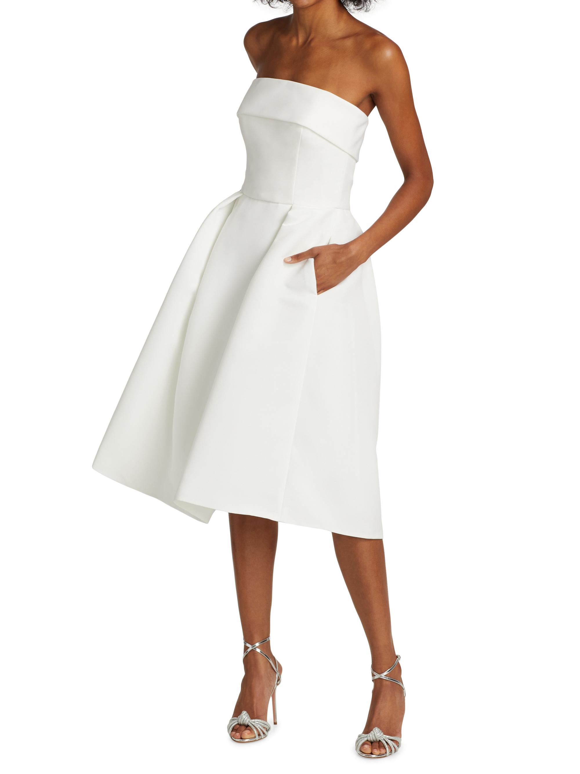 Amsale Strapless Faille A-Line Dress, Size 12 in Silk White at Nordstrom