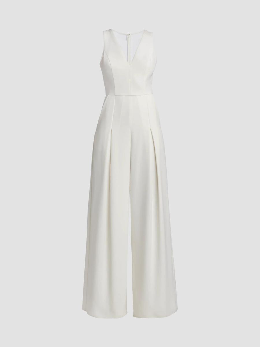 Amsale Crepe Wide-Leg Jumpsuit | Saks Fifth Avenue