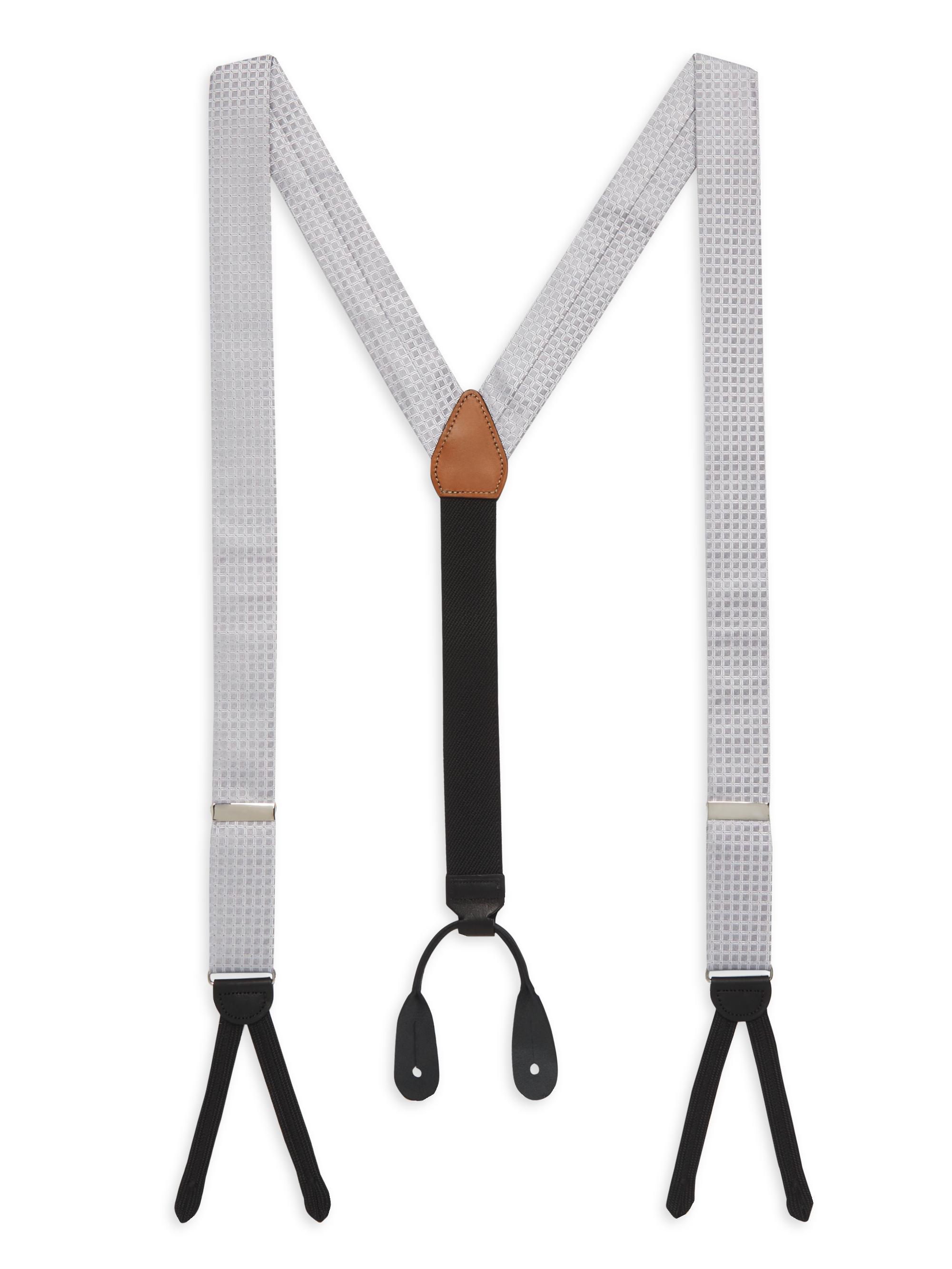 Trafalgar Men's Andora SilkGeometric Jacquard Braces - Silver