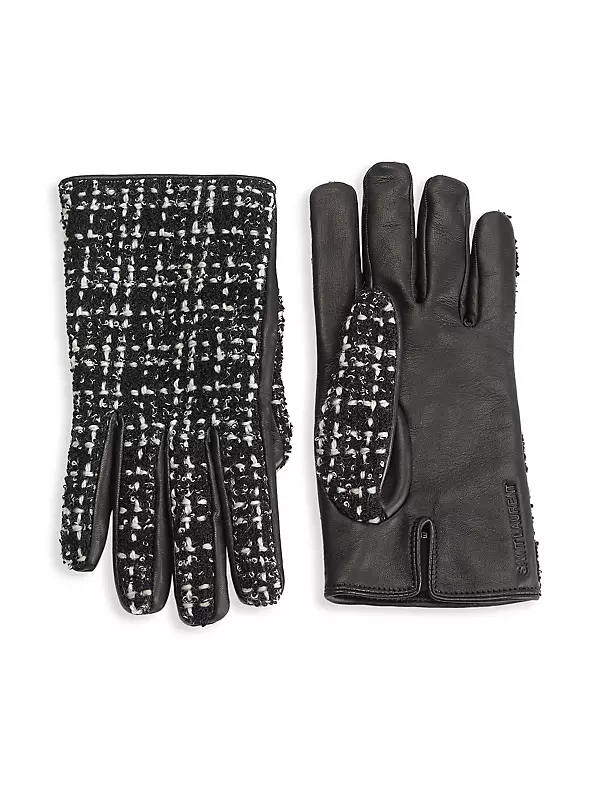 Wool & Leather Checked Tweed Gloves