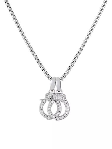18K White Gold-Plated & Cubic Zirconia Handcuff Pendant Necklace