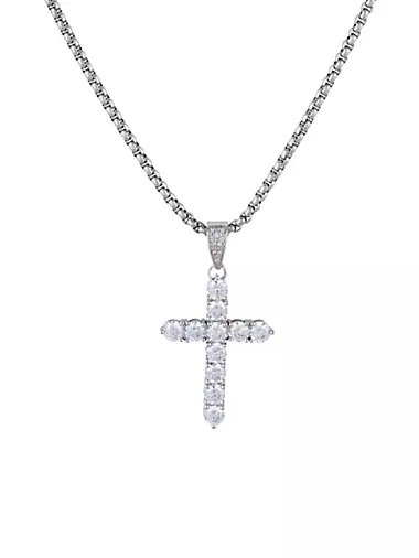 18K White Gold-Plated & Cubic Zirconia Cross Pendant Necklace
