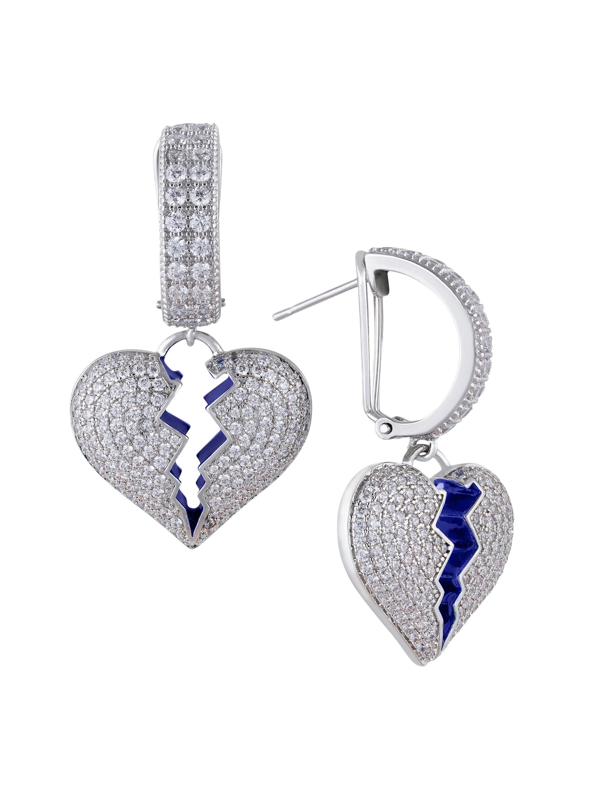 Darkai Women's 18K White Gold-Plated & Cubic Zirconia Mismatched Broken Heart & Cross Drop Earrings