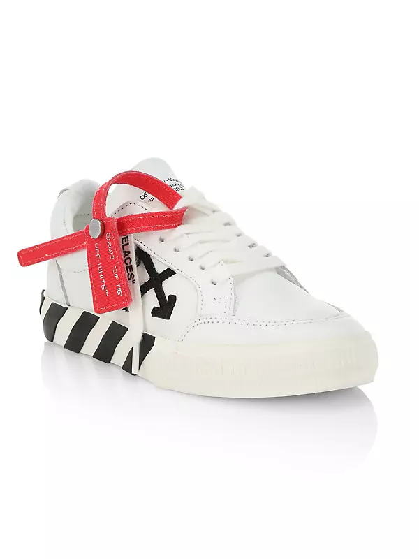 Off White Kids Vulcanized Low-top Calf Leather Sneakers, Brand Size 32 (1 Little Kids) in Black/White