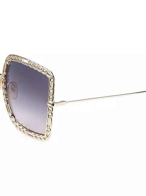 Gucci Round Metal Sunglasses With Chain in Natural