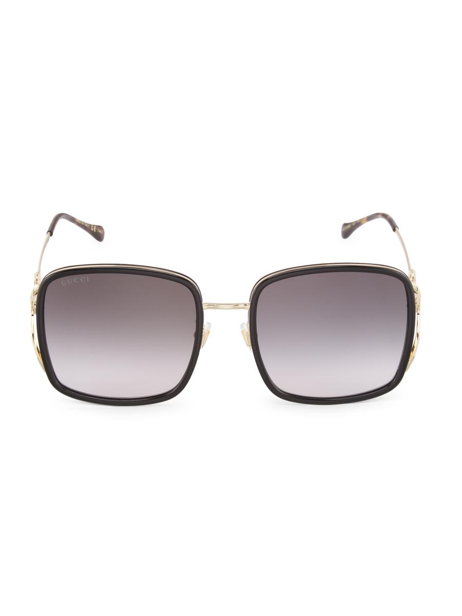 Gucci Horsebit Top Bar Sunglasses in Ruthenium & Grey | FWRD