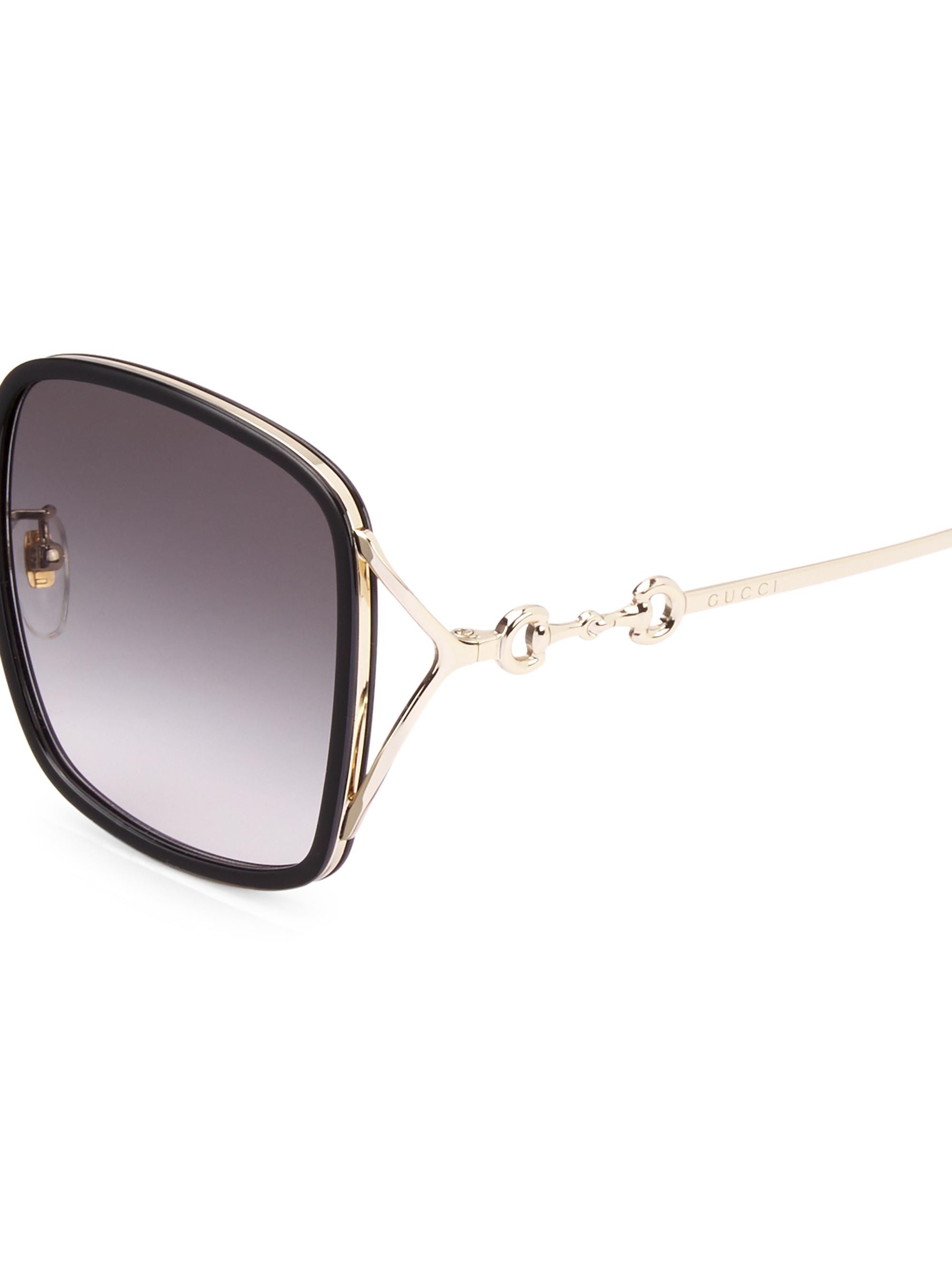 小物 GUCCI Horsebit side logo sunglasses Rectangular sunglasses with Horsebit in black injection | GUCCI® US