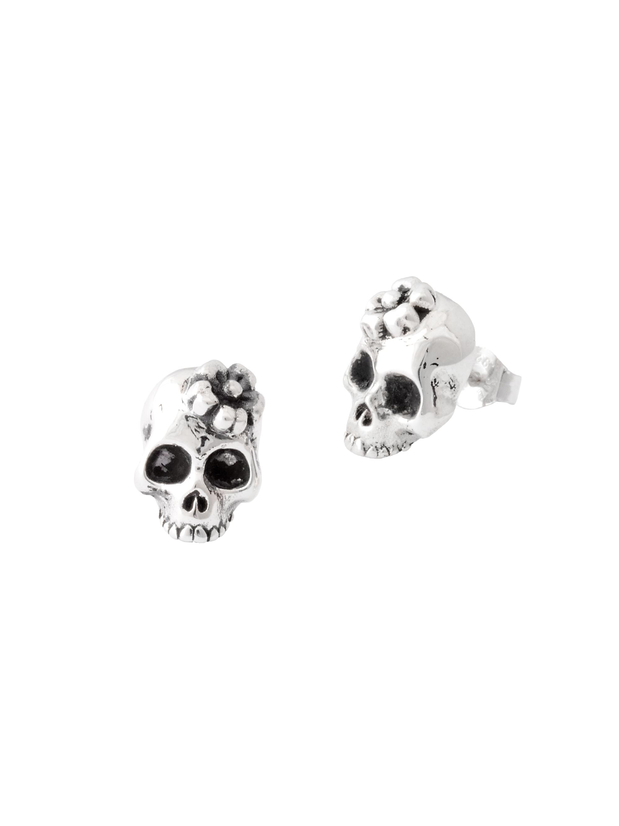 King Baby Studio Men's Sakura Skull Sterling Silver Stud Earrings - Silver