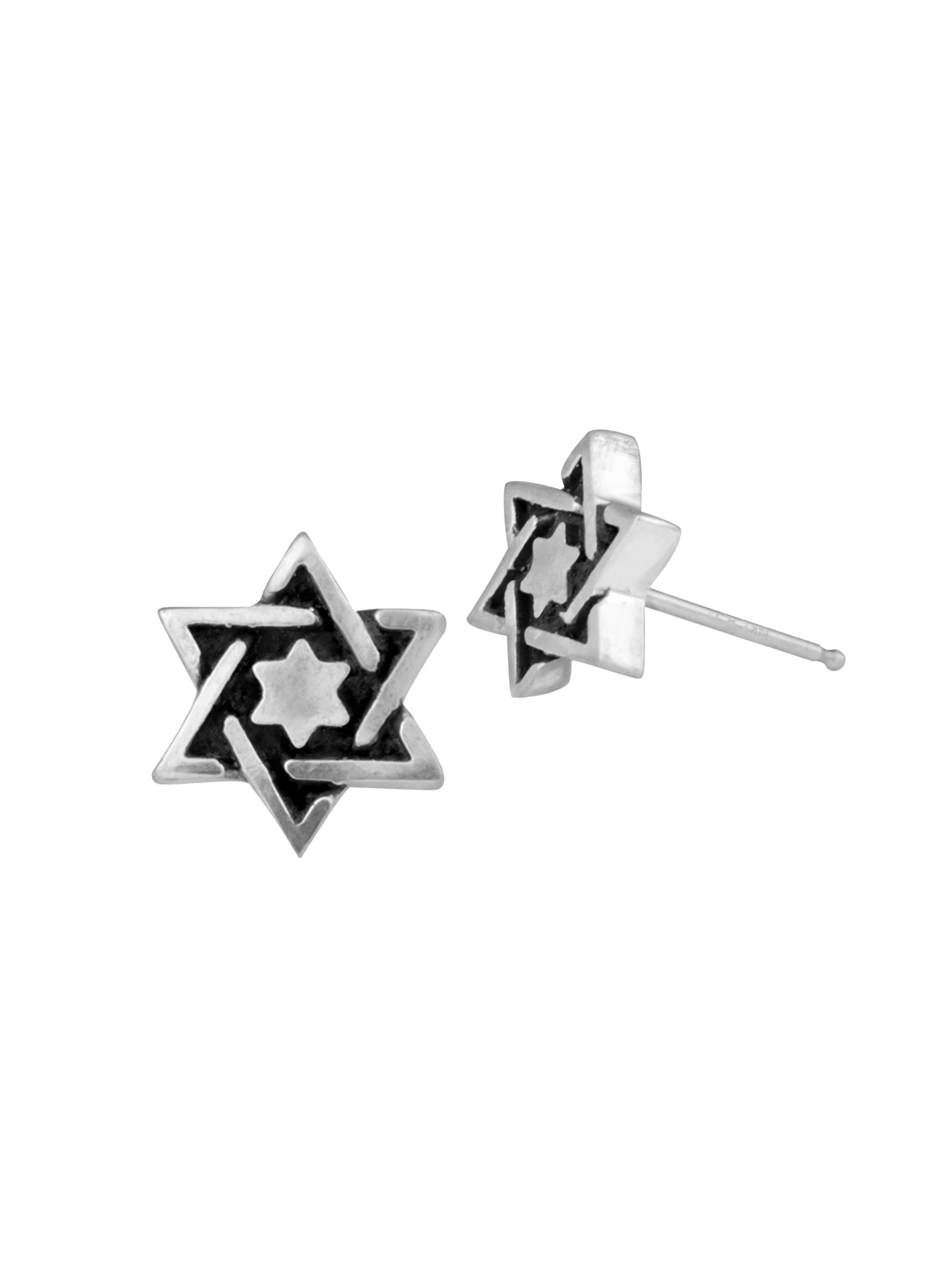 King Baby Studio Men's Star Of David Sterling Silver Stud Earrings - Silver