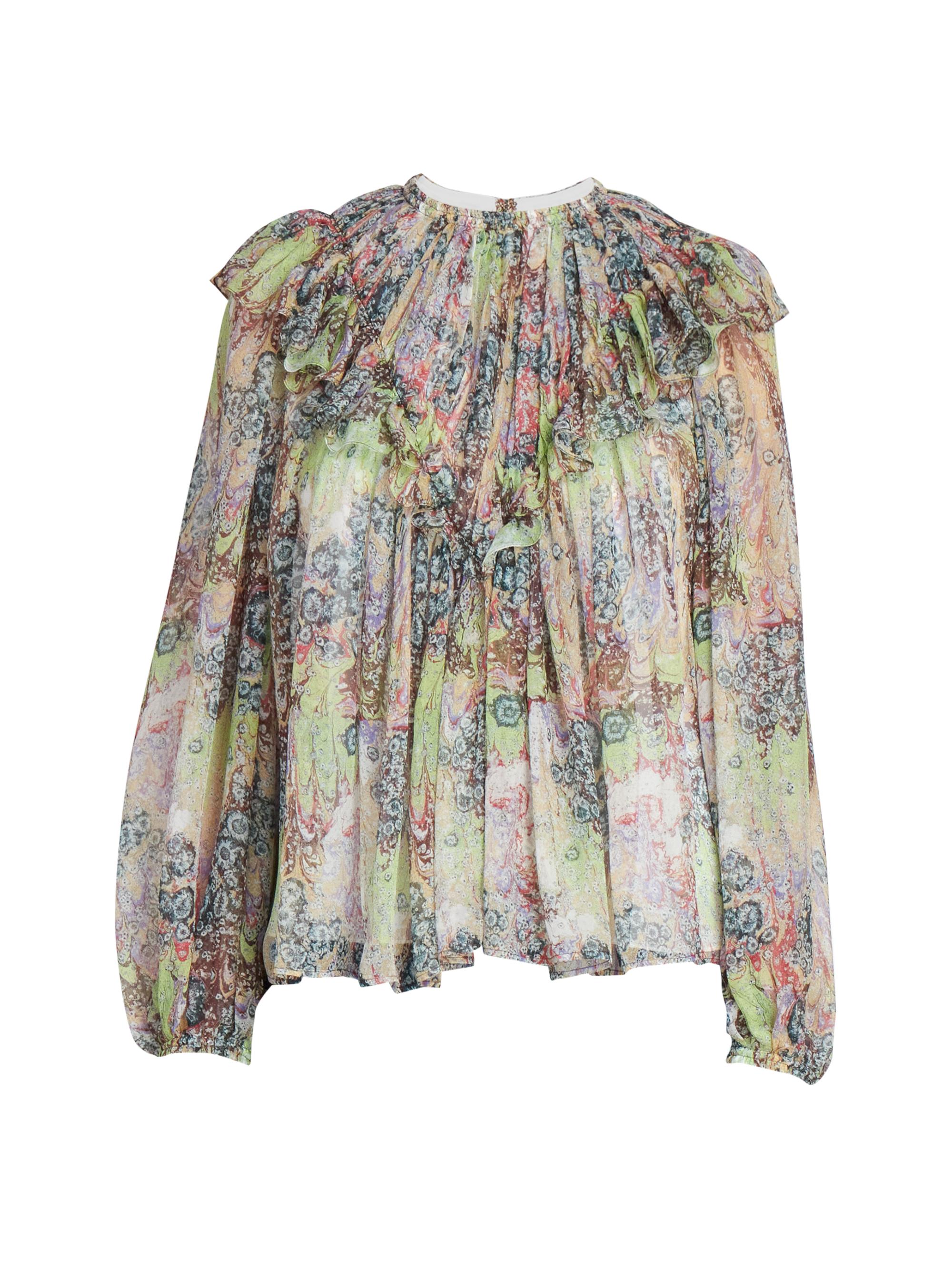 Chloé Women's Ruffled Multicolor Print Silk Top - Multicolor Green