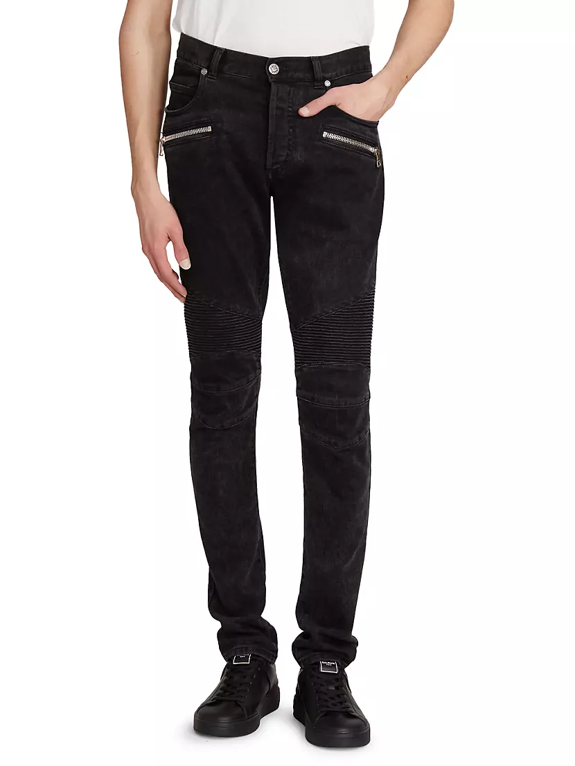 Balmain Black Leather High-Waisted Skinny Pants Balmain