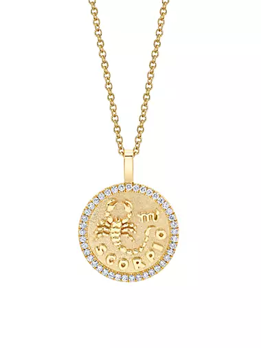 18K Yellow Gold & Diamond Sagittarius Coin Pendant Necklace