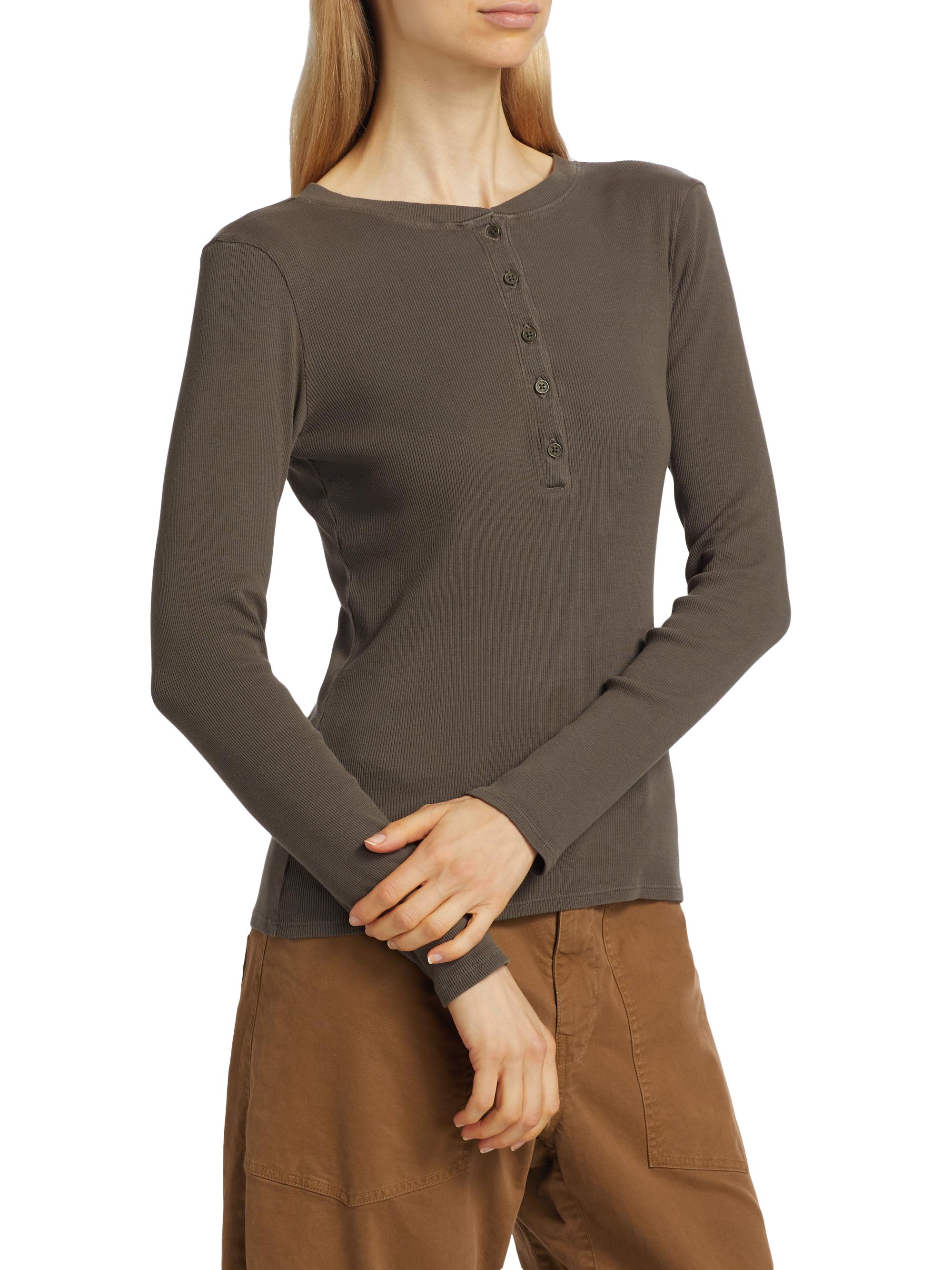 【ラストセール〜5/15】CLANE MESH HENLEY NECK TOPS CRZ YOGA Ribbed Modal Henley Shirts for Women - Comfort Casual