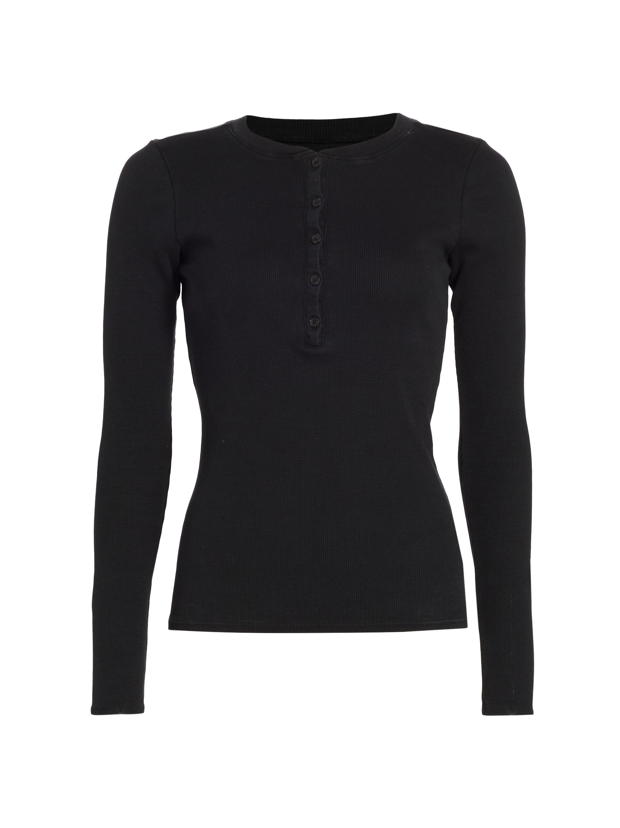 Nili Lotan Women's Jordan Henley Long-Sleeve T-Shirt - Jet Black