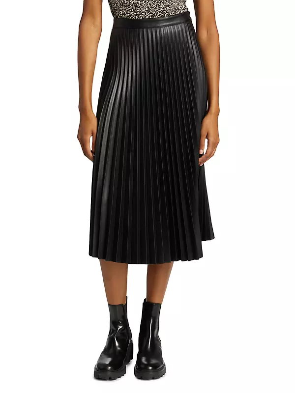 Pleated Faux-Leather Midi-Skirt