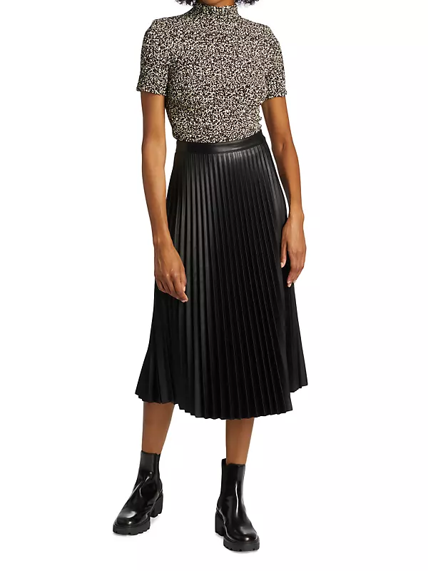 Pleated Faux-Leather Midi-Skirt