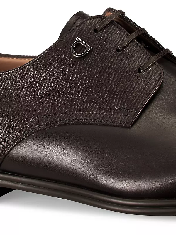 SALVATORE FERRAGAMO Size 12 Brown Leather Plain Toe Lace Up Shoes