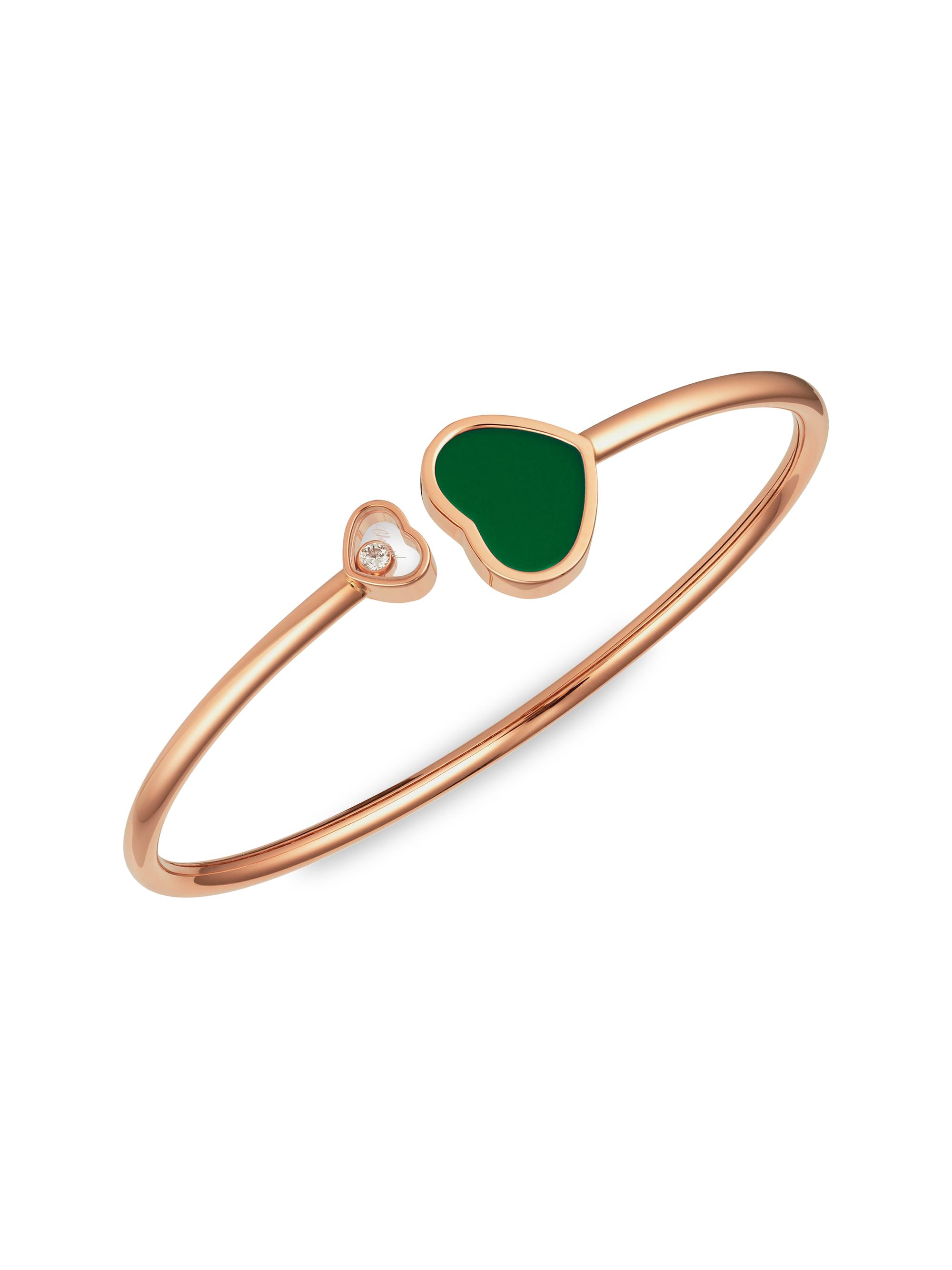Chopard Women's Happy Hearts 18K Rose Gold, Diamond & Green Agate Bangle - Rose Gold