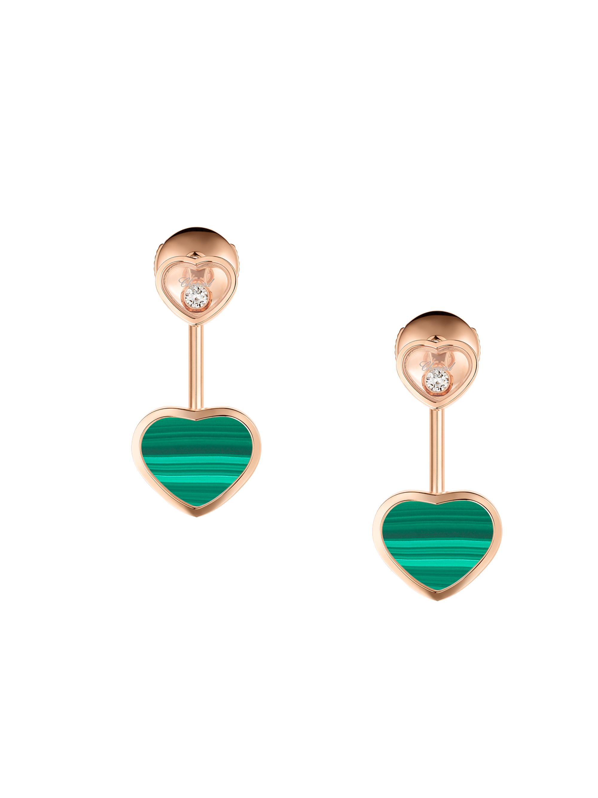 Chopard Women's Happy Hearts 18K Rose Gold, Malachite & Diamond Ear Jackets - Green